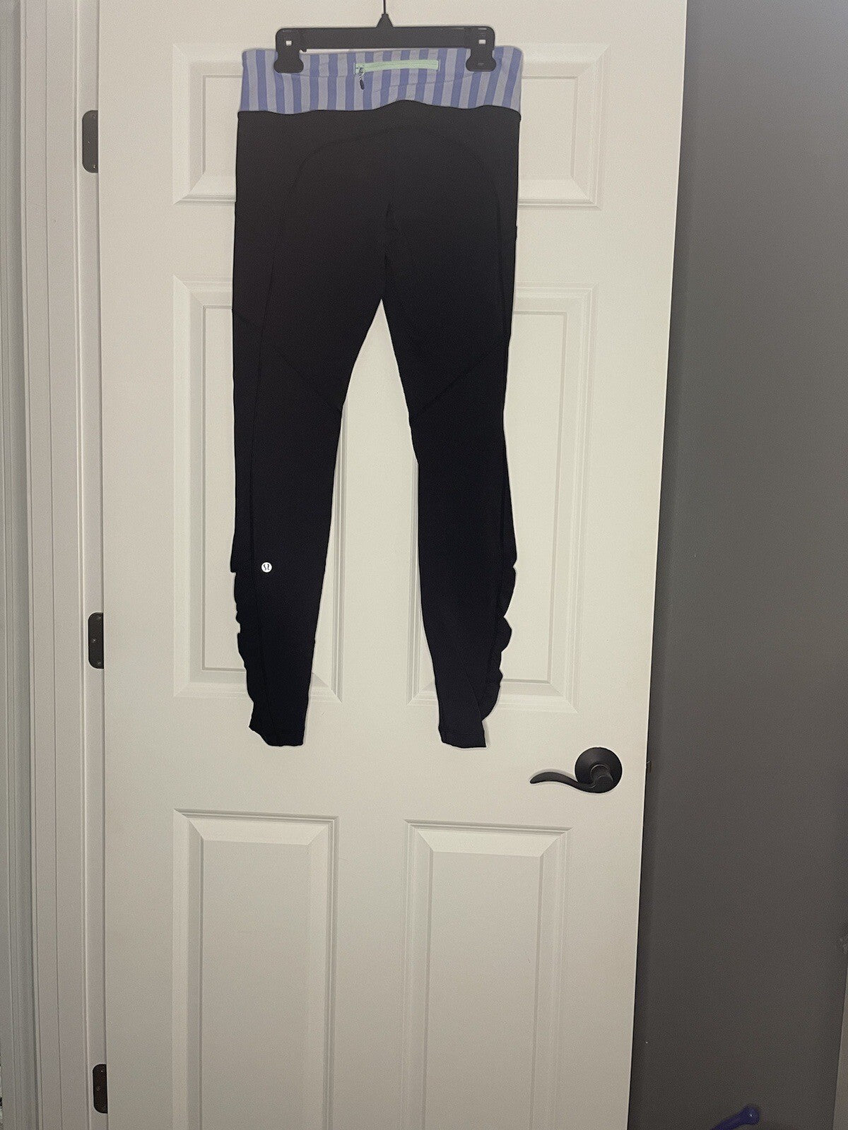 Lululemon Leggings Size 10 Black W Pockets Cinch Bottom Waistband Green Purp Blu