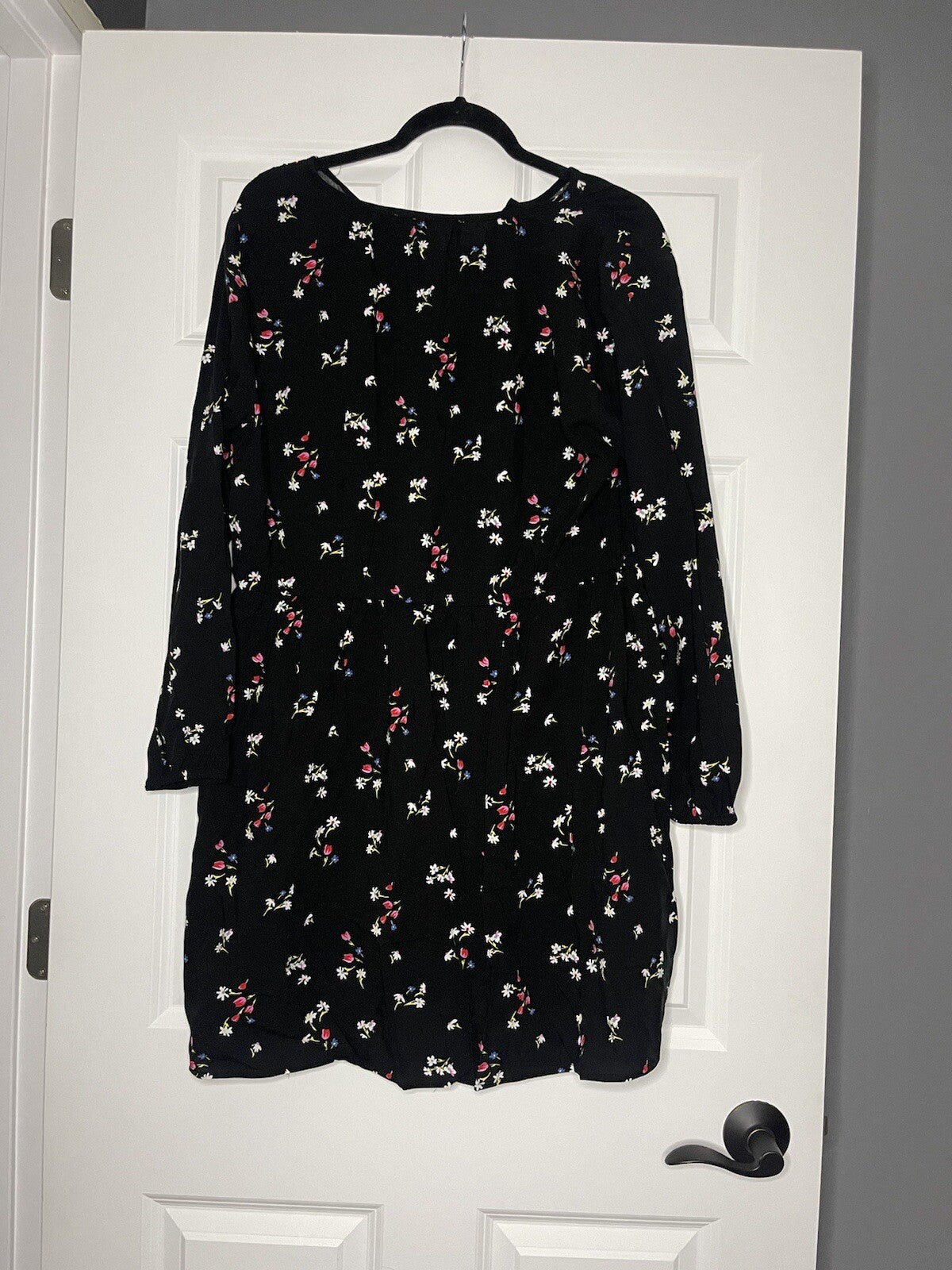 Loft Long Sleeve Dress Large Petite Black W Multi Floral Nwt Msrp 89.50