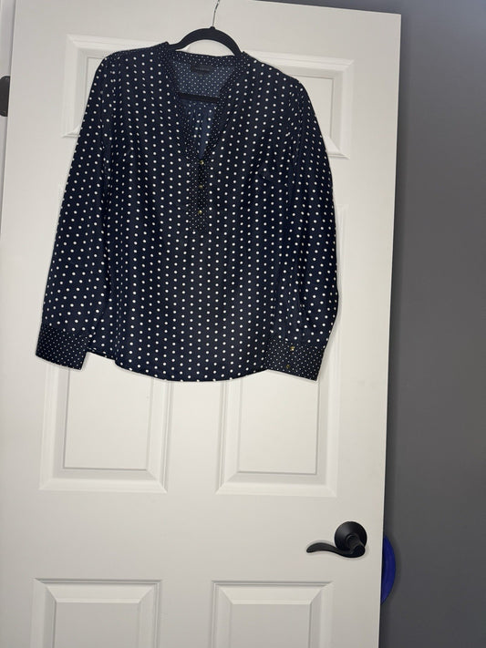 The Limited Long Sleeve Blouse Navy W Cream Polka Dots Large 