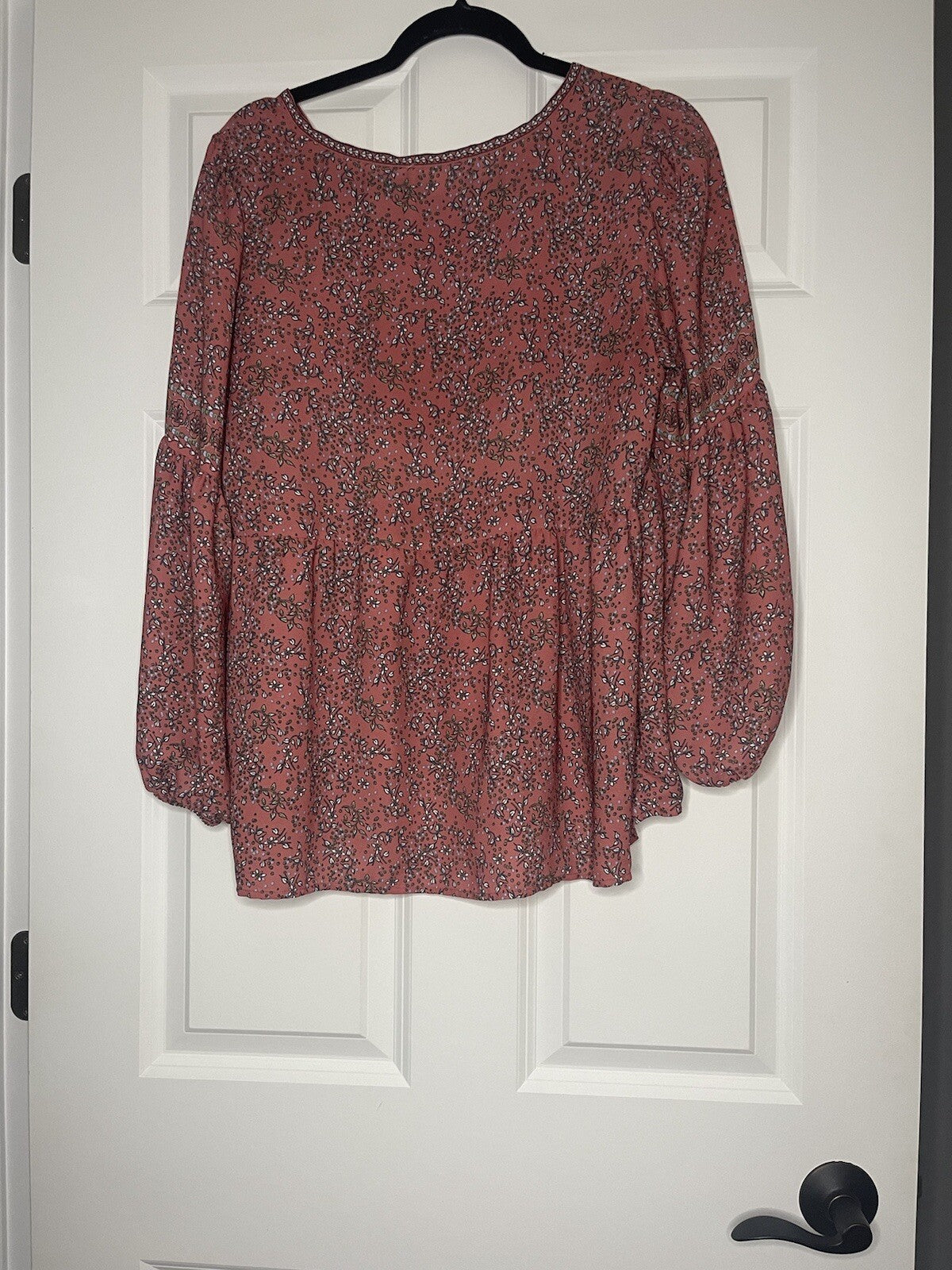 Max Studio Blouse Large Mauve  W Blue Mustard Cream Floral