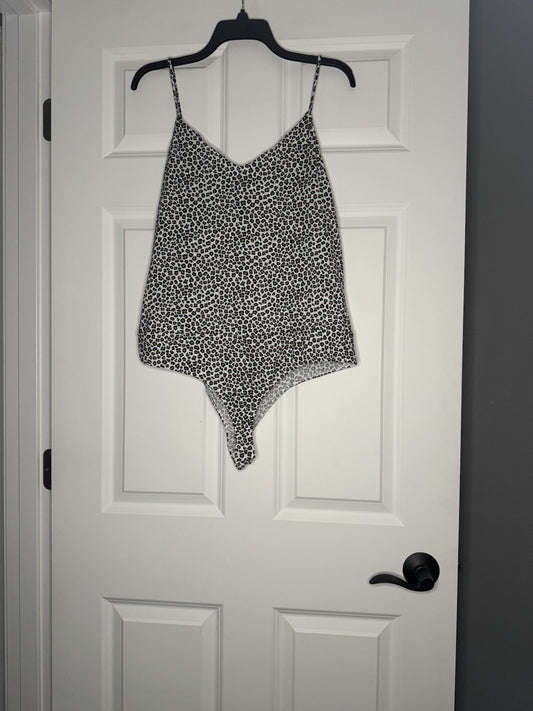 White Birch Sleeveless Bodysuit Xl Black White Brown Animal Print 