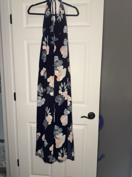 Simplee Halter Dress Large Blue W Multicolor Floral 