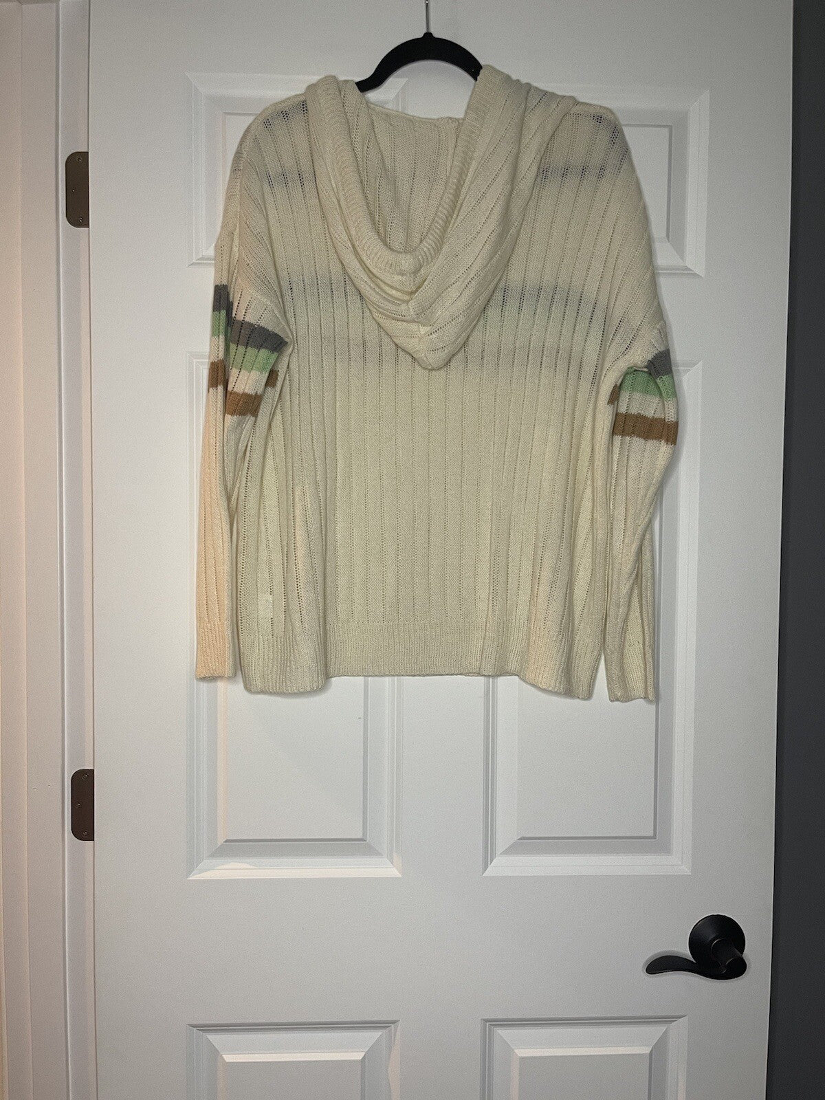 Bibi hooded sweater selena small beige blue green ribbed NWT