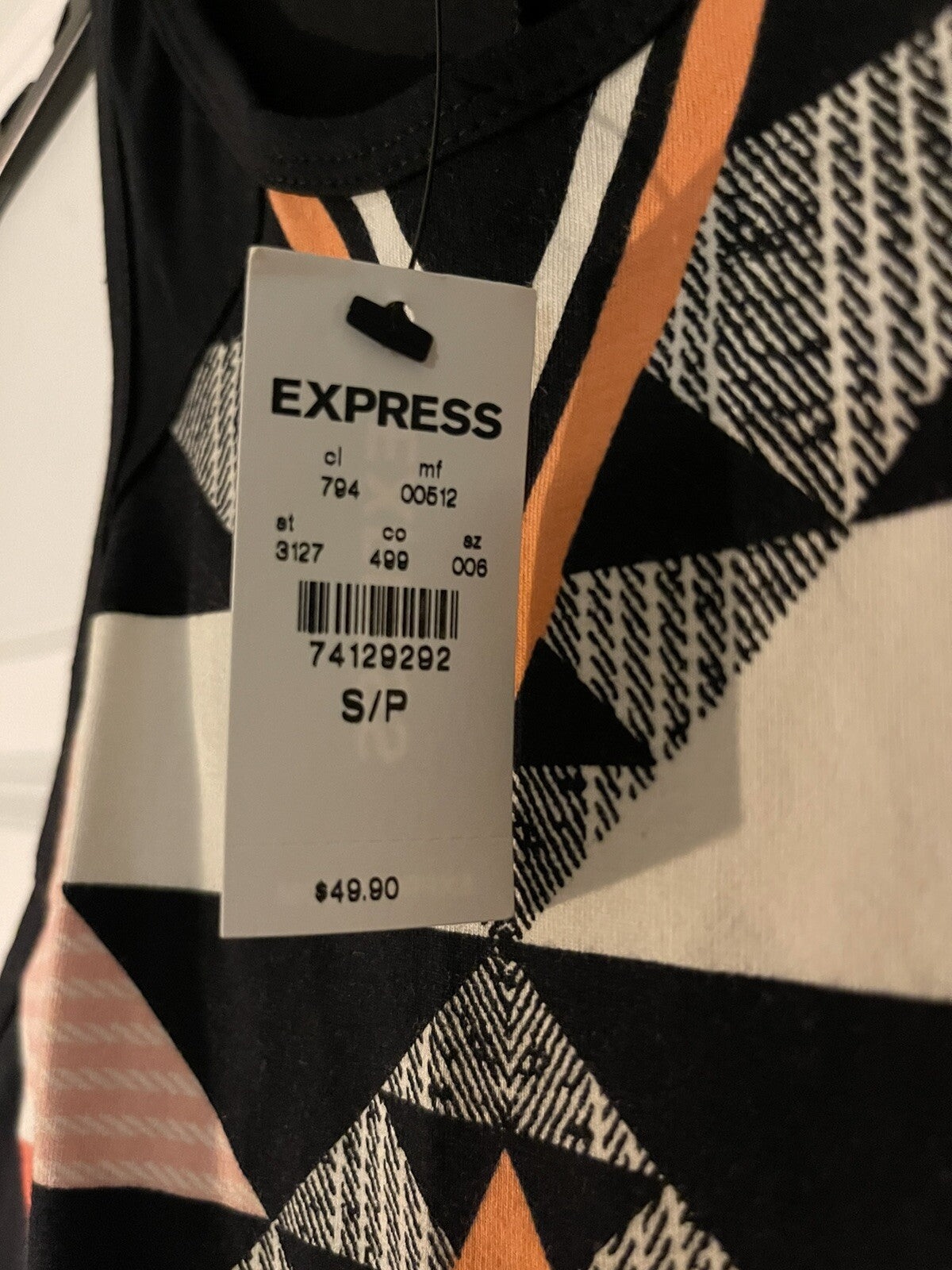 Express small sleeveless dress black white coral orange print nwt