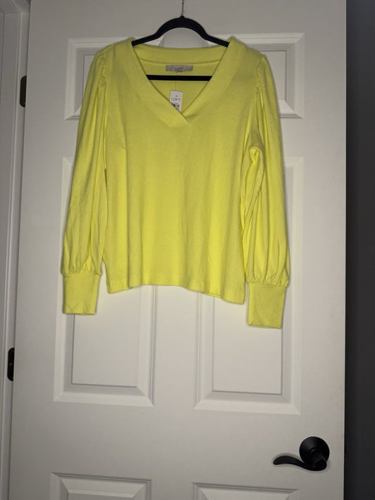 Loft Long Sleeve V Neck Top Large Yellow Cinch Shoulders Large Nwt So Soft