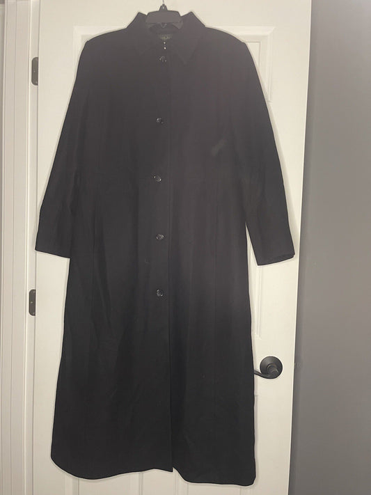 Harve Benard Long Black Winter Coat Size 14 Wool