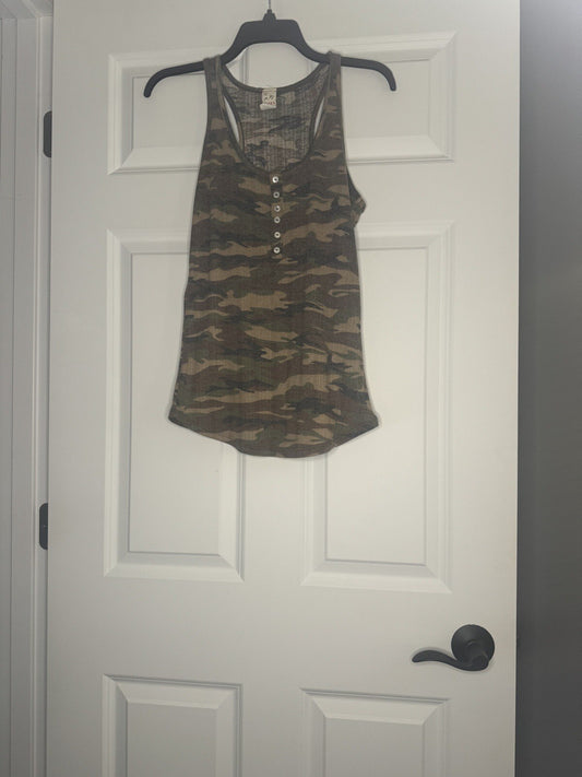 7th Ray Sleeveless Blouse Medium Camo Brown Green 