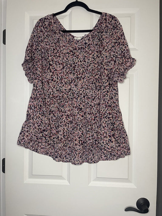 Beach Lounge Short Sleeve Blouse Xl Pink Black Beach Blue Print 