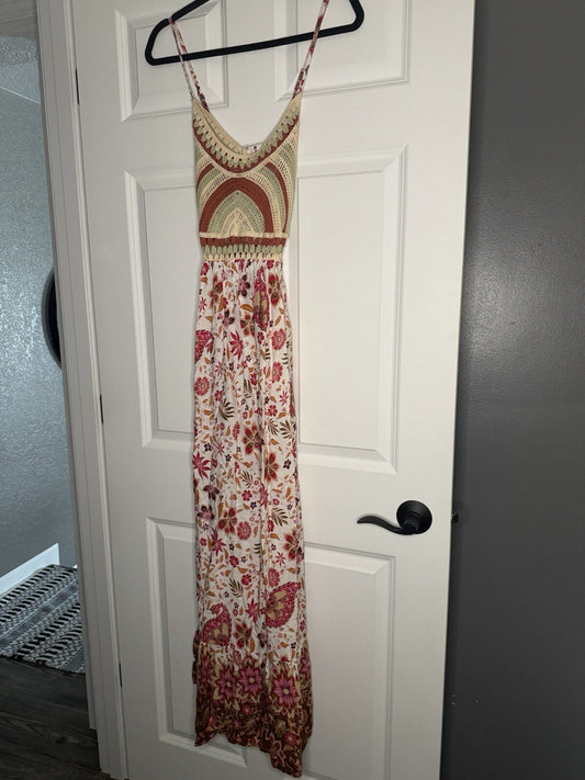 Rusttydustty Dress Sleeveless Crochet Top Floral Bottom Small 