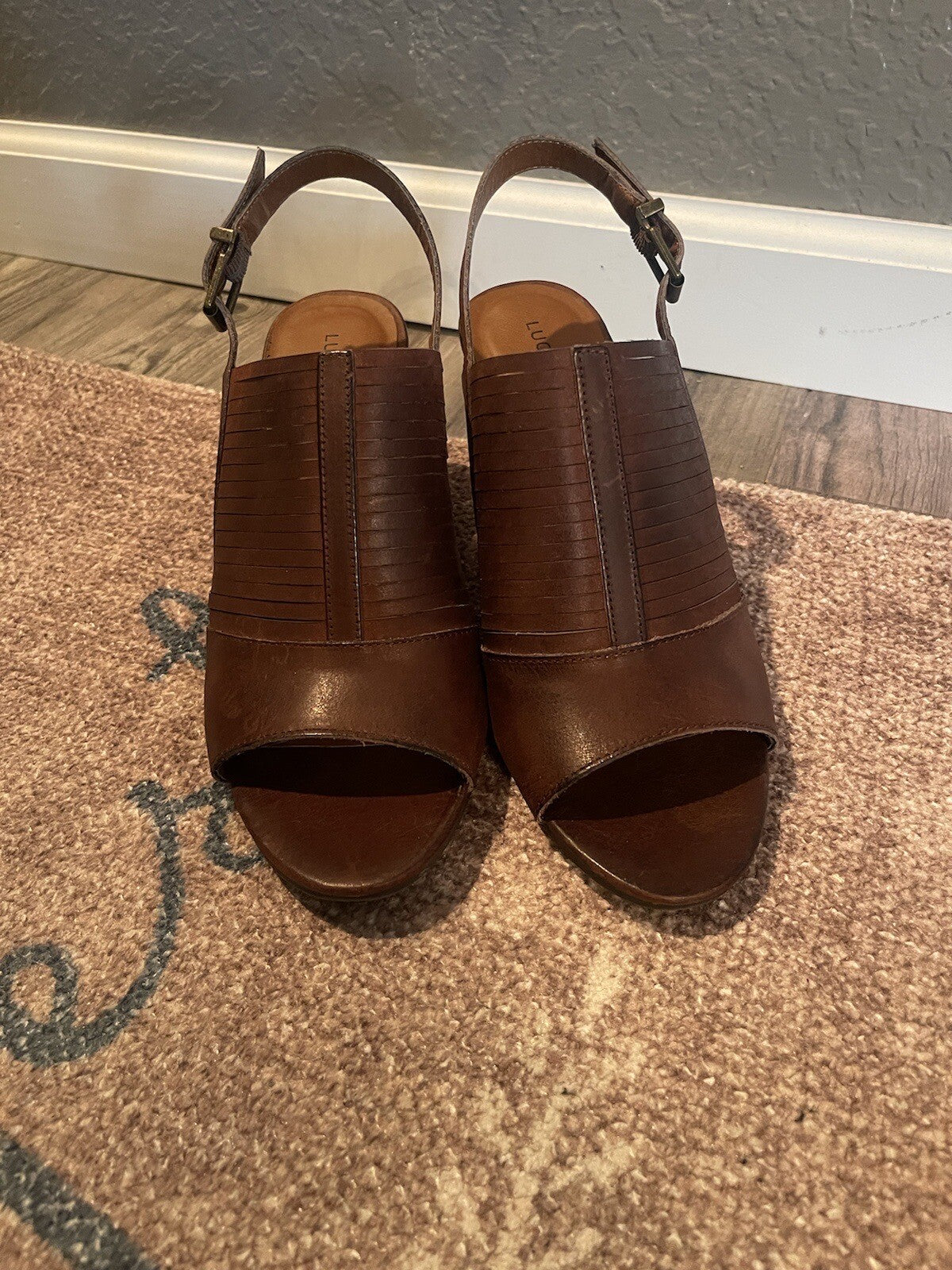 Lucky Brand Brown Strappy Heel Peep Toe 8.5 Brand New Mark As Shown