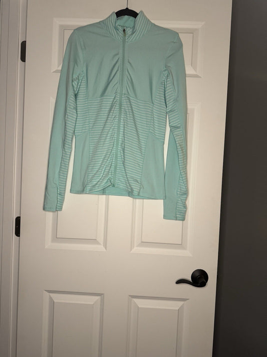 Kyodan 2 Piece Activewear Outfit Medium Zip Up Top Cropped Leggings Green Charco