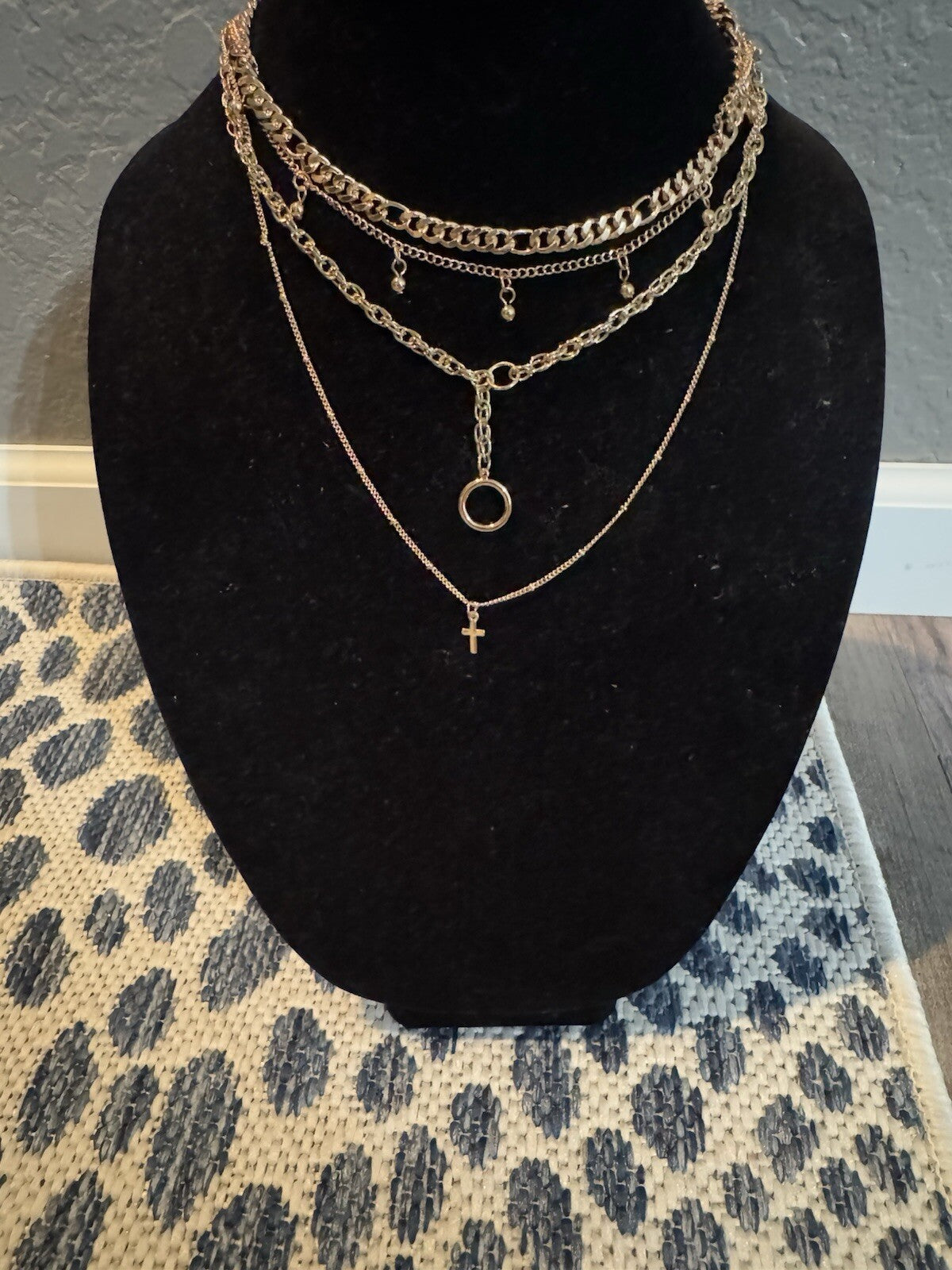 Unbranded Necklace 4 Layered Gold With Cross 