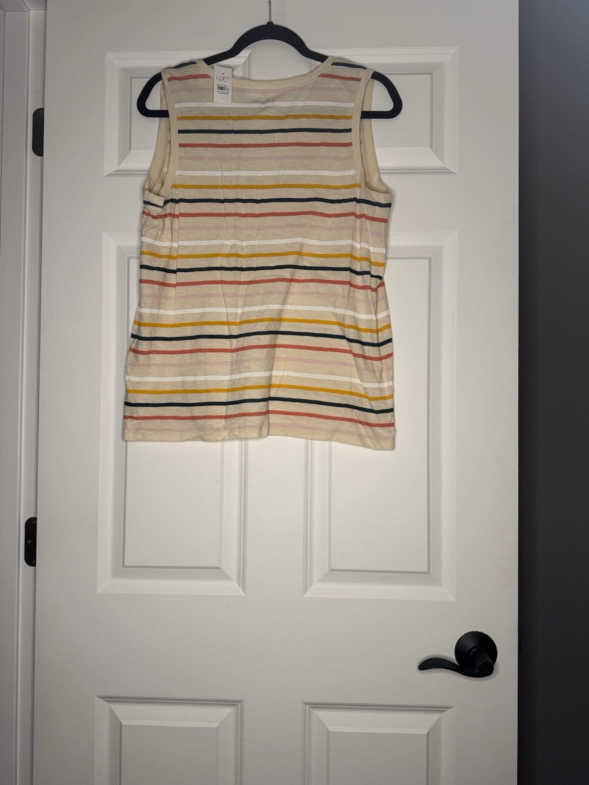 Loft Sleeveless V Neck Blouse Large Beige W Multicolor Stripe Nwt