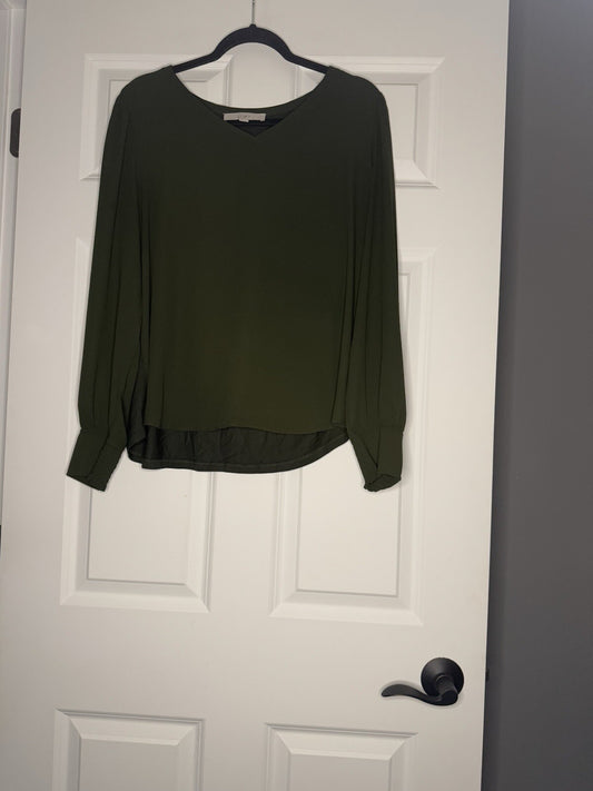 Loft Long Sleeve Blouse Green Large W Elastic Cuffs 