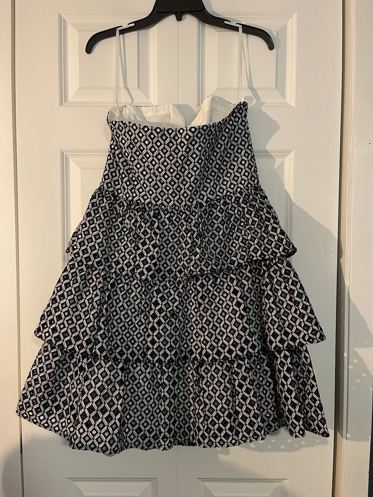 White House black market strapless tiered dress size 12 blue and white nwt
