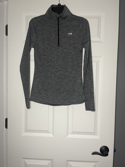 Under armour heat gear loose fit small half zip gray black heathered