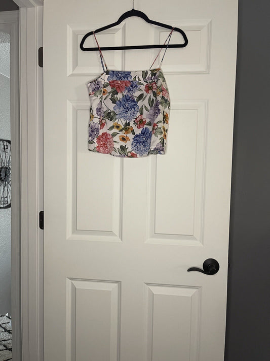 Express Sleeveless Crop Top XS White W Multi Floral 