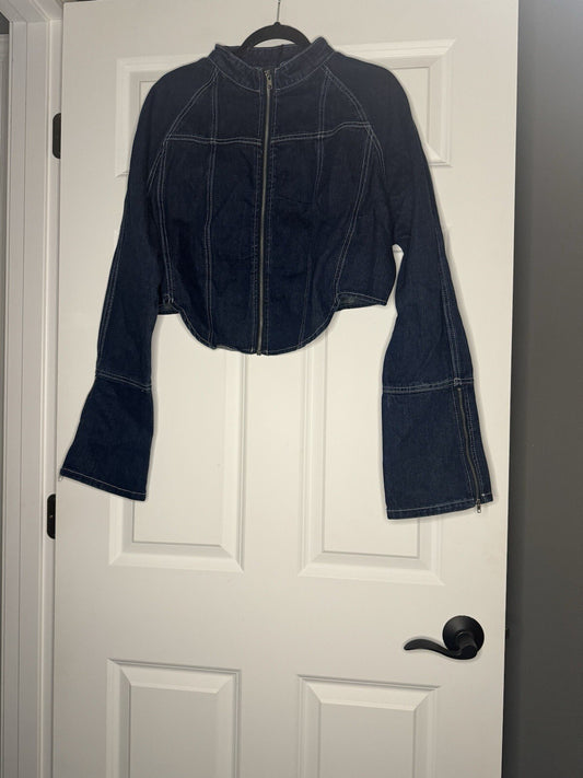 Pretty Little Things Plus Indigo Blue Wash Zip Cuff Detail Jacket 16 Nwt 
