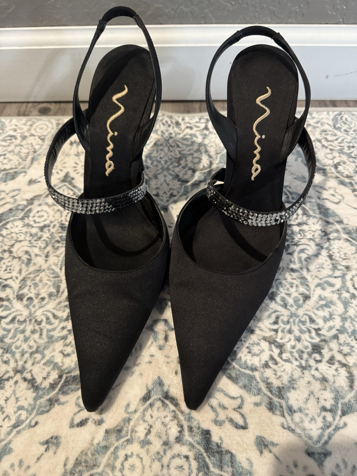 Nina Heels Black With Silver Black Beading 9.5 Dust Bag