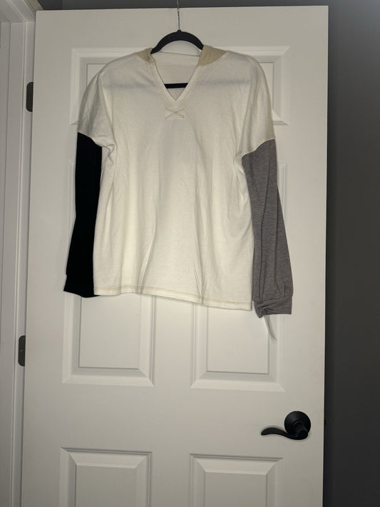 Unbranded Long Sleeve Hooded Top Xl Cream White Black Gray Nwt 34