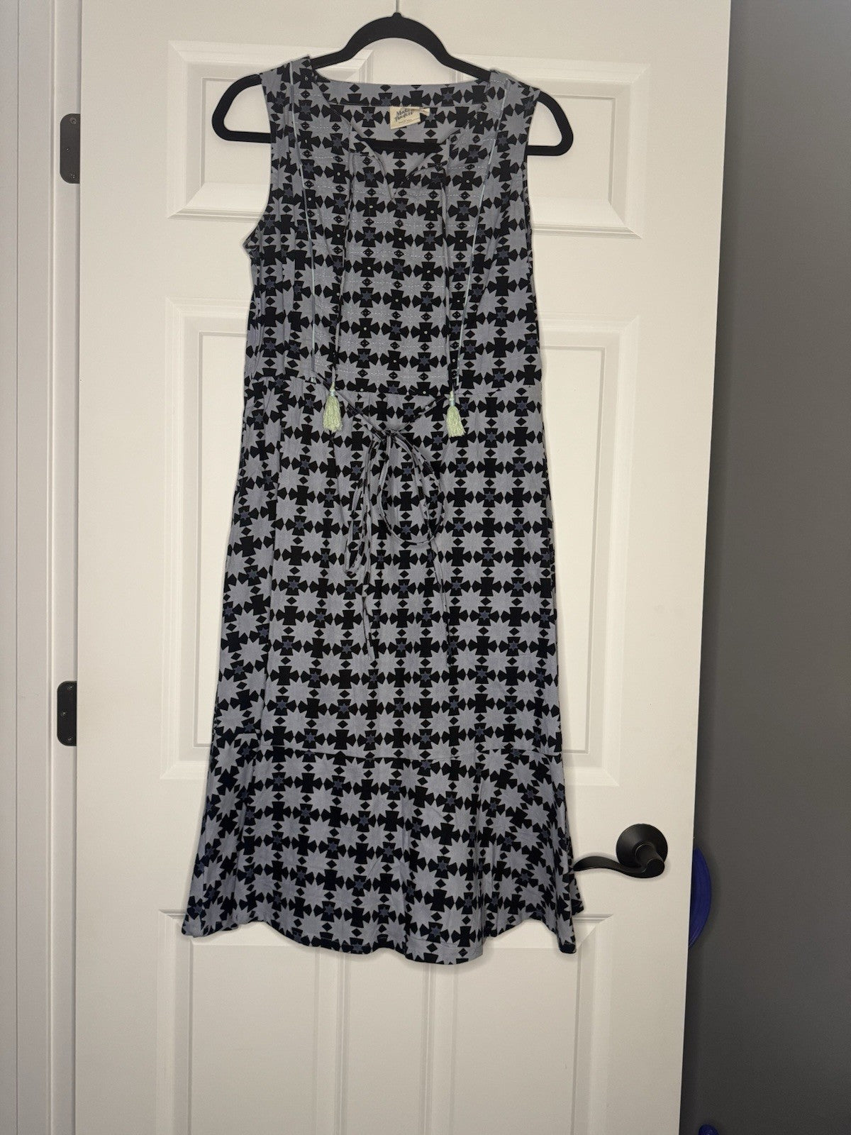 Mata Traders Sleeveless Dress Small Blue Black Geeen Print 