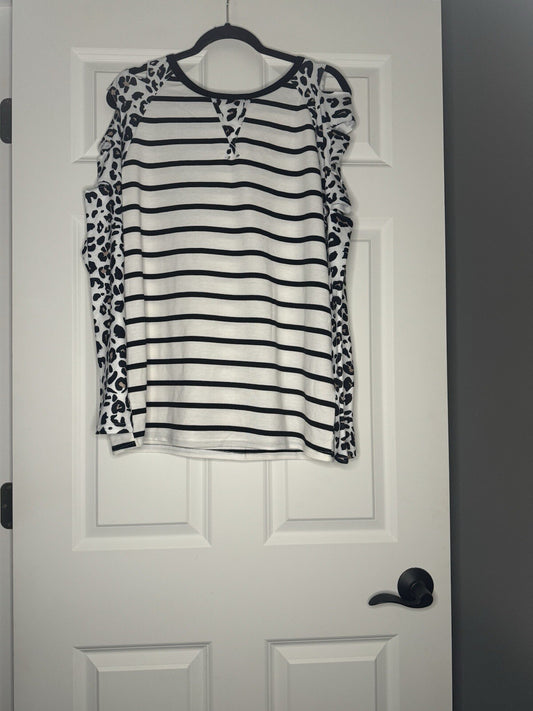 Unbranded Long Sleeve Blouse Cut Outs Shoulders Xl Stripe Animal Print Nwt