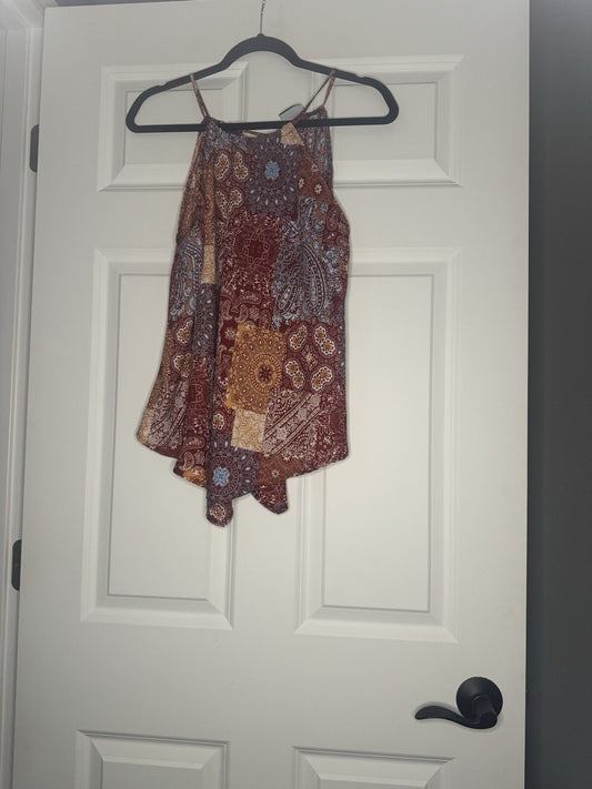 Daytrip Sleeveless Blouse Medium Red Orange White Blue Print 