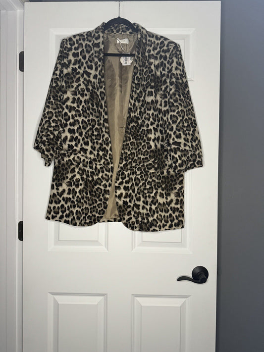 Oddy 3/4 Sleeve Blazer Animal Print Brown Taupe Black Xl Nwt 