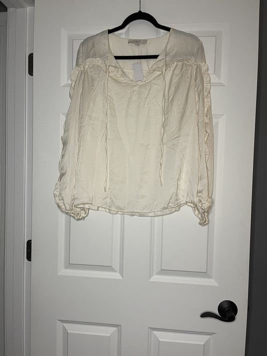 Loft Long Sleeve Blouse Cream Shimmery Large Ruffle Sleeve Nwt 
