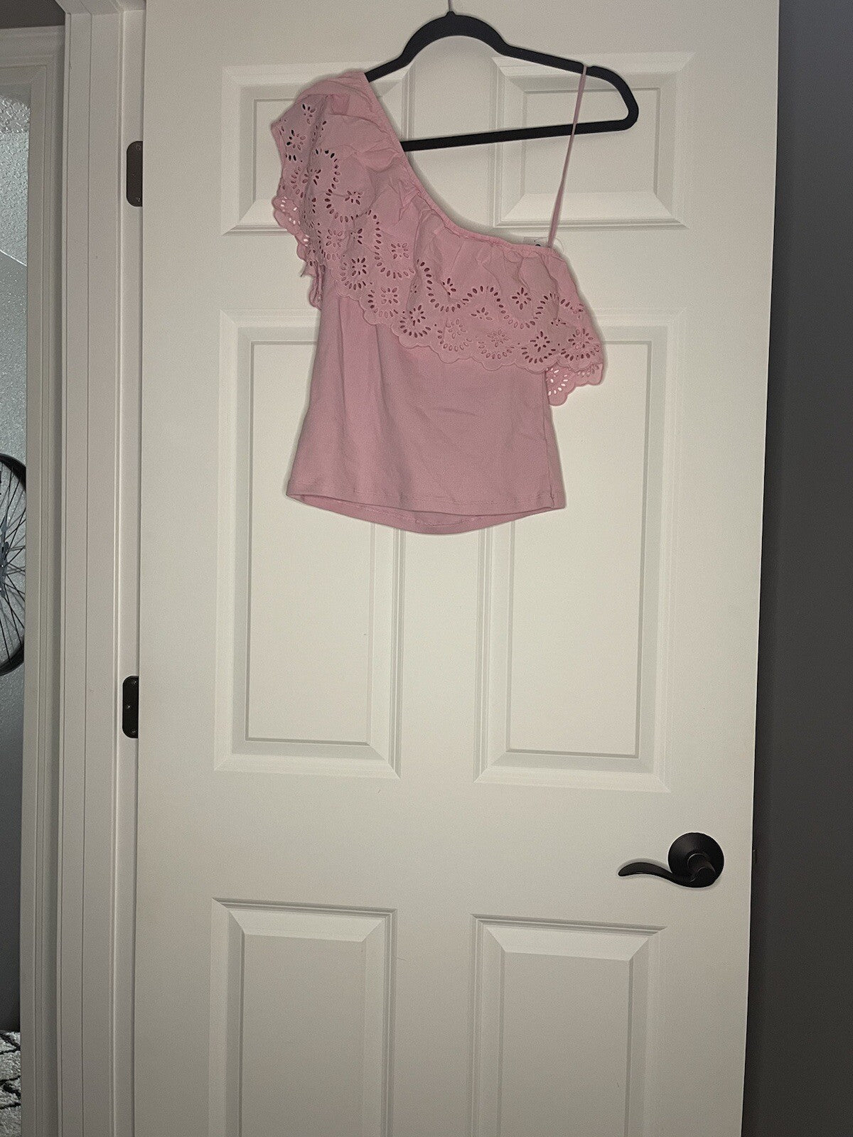 Old Navy One Shoulder Ruffle Blouse Ribbed Pink Large Nwt 