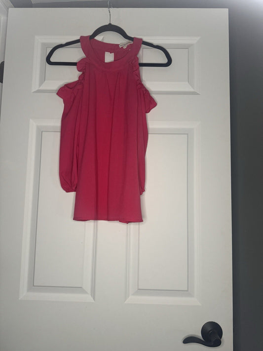 Altar’d State Small Blouse With Cut Out Shoulders Ruffle Pink 