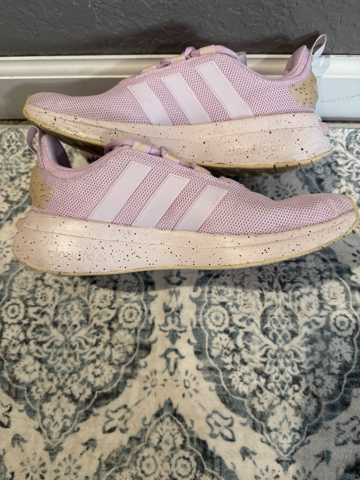 Adidas Womens Cloudfoam Sneakers Size 8.5 Lilac Coral White Excellent Condition