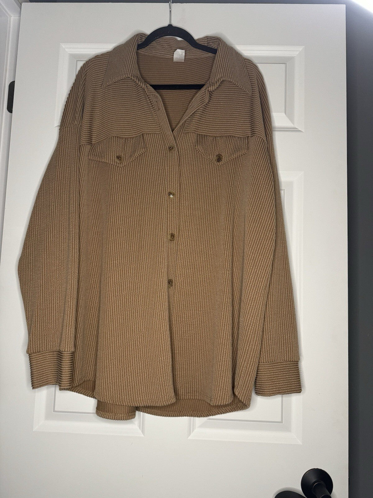 7th Ray Button Up Blouse Ribbed Brown 2xl