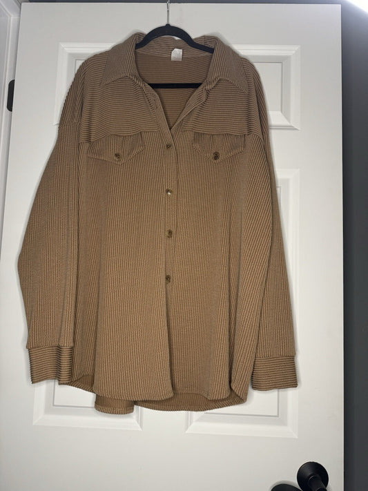7th Ray Button Up Blouse Ribbed Brown 2xl