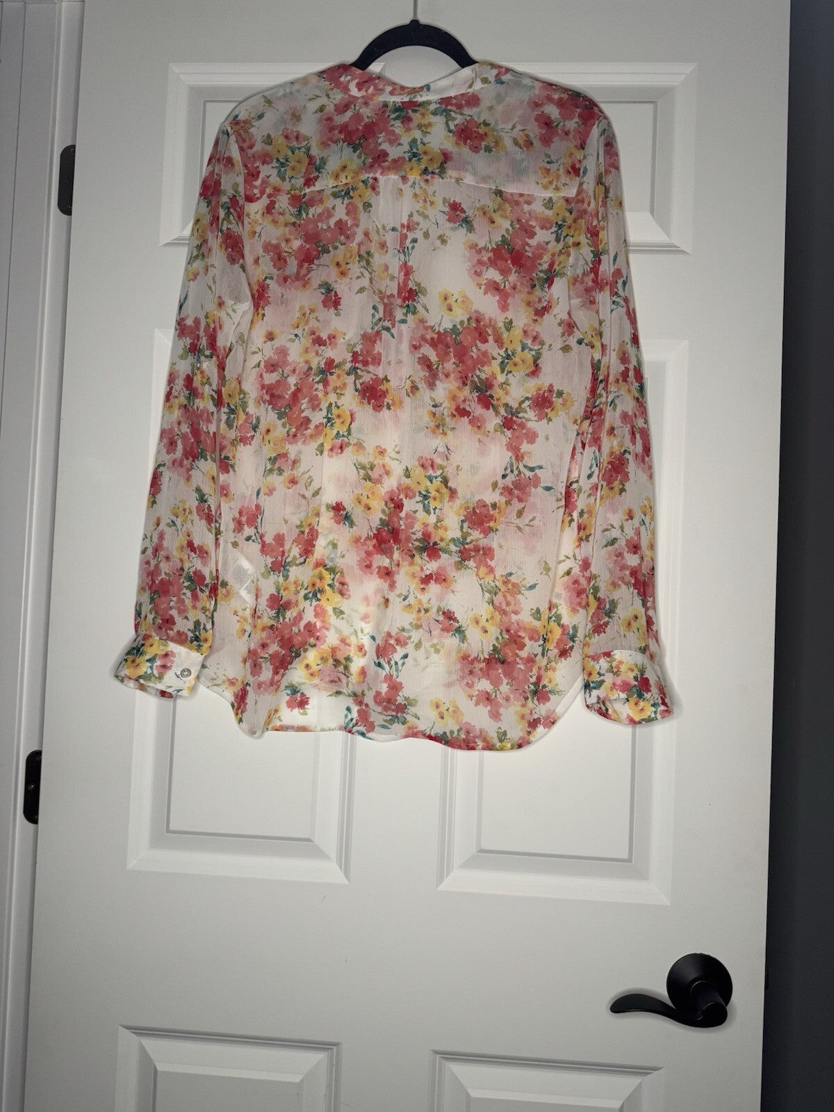 Kut From Kloth Sheer Button Up Blouse Large Floral Multicolor Print