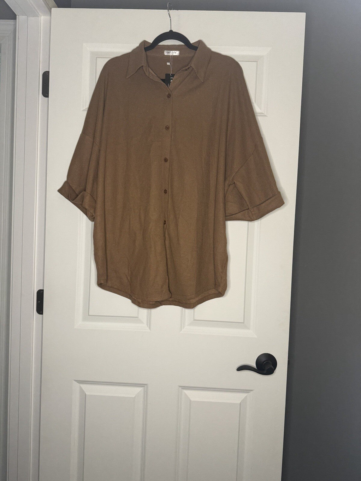 Ekouaer 2 Piece Outfit Xxl Brown Button Up Short Sleeve Shorts Nwt