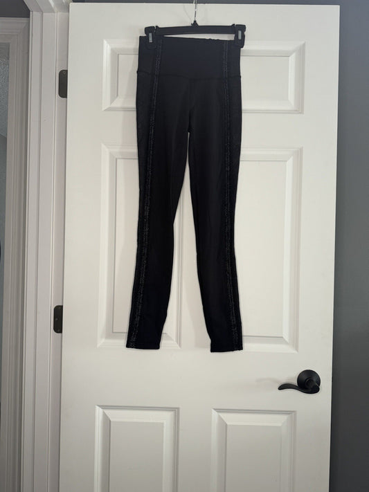 Lululemon Leggings Size 4 Black W Mesh Design On Legs And Down Front And Back