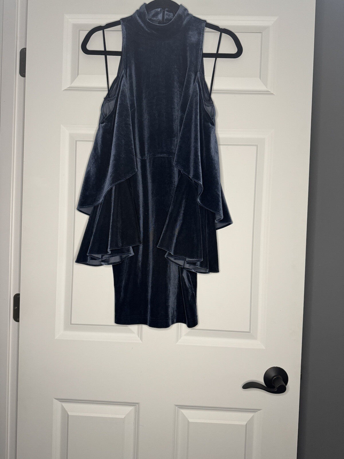 Lulus Velvet Blue Cut Out Shoulder Dress Small Boho Sleeve Nwt 