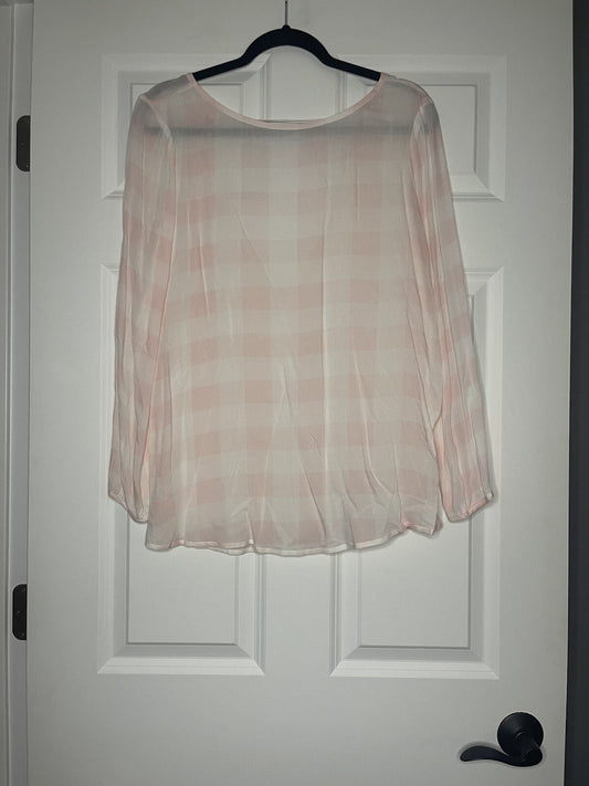 BB dakota long sleeve blouse medium pink white check NWT