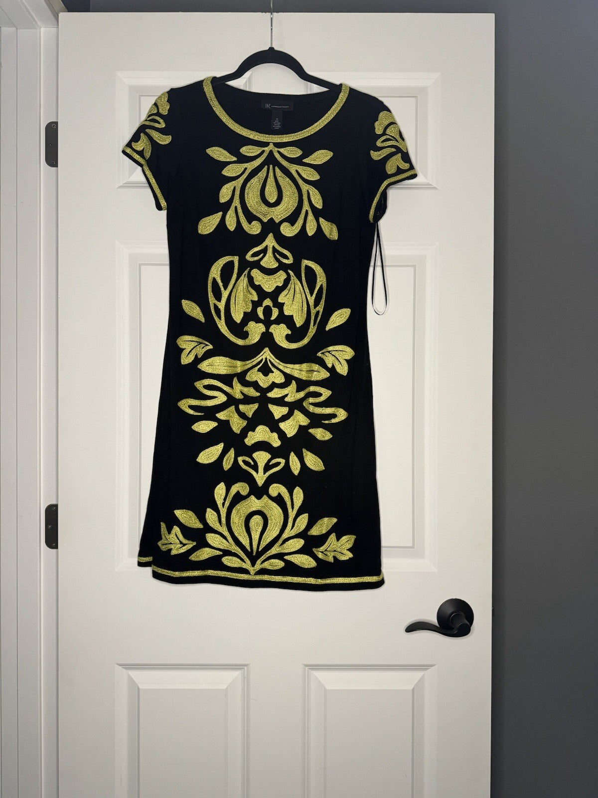 International Concepts 2 Piece Dress And Cardigan Medium Black Green Floral 