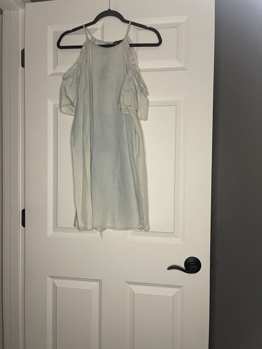 As U Wish Dress Small Light Blue Jean Cut Out Shoulders Nwt 