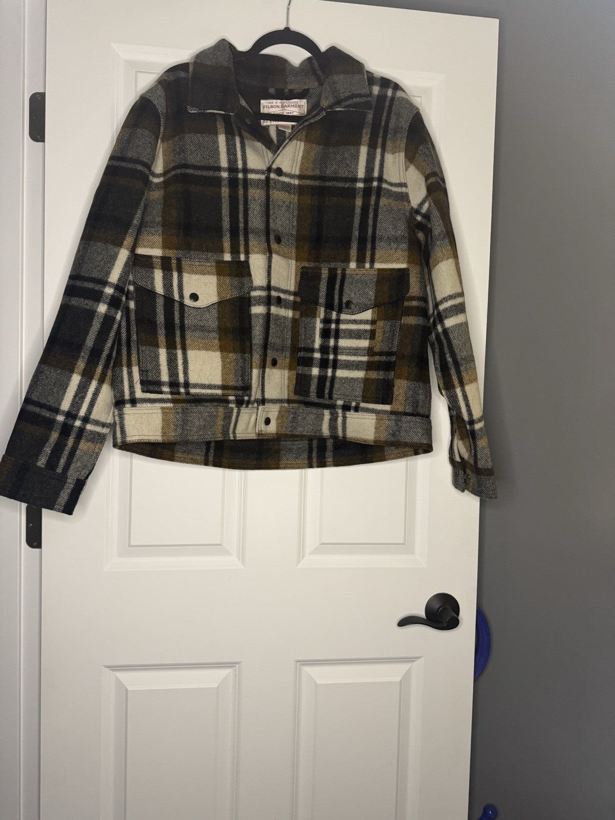 Filson Mackinaw Wool Work Jacket Large Blue Coal Copper Plaid Men’s Nwt 525