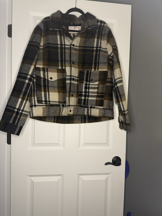 Filson Mackinaw Wool Work Jacket Large Blue Coal Copper Plaid Men’s Nwt 525