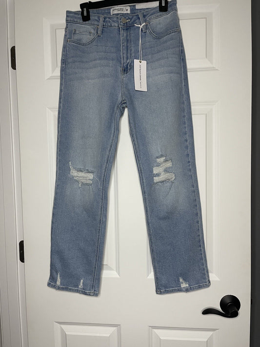 Just Black Denim High Rise Straight Jeans Size 29 Light Wash W Distressing Nwt 