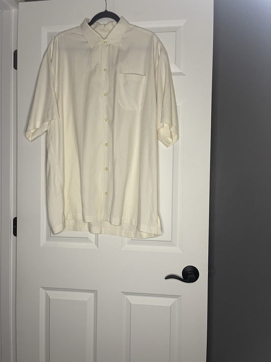 Tommy Bahama Island Twill Stripe Button Up Short Sleeve Cream Xl Nwt Msrp 98