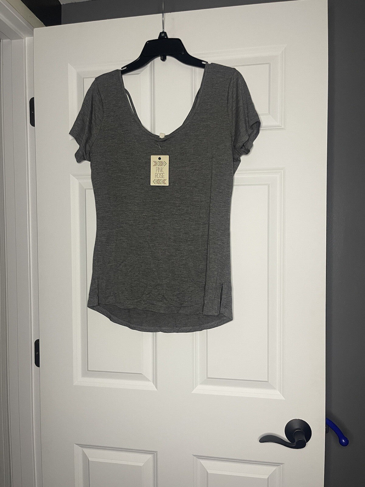 Pink Rose short sleeve blouse gray large NWT 