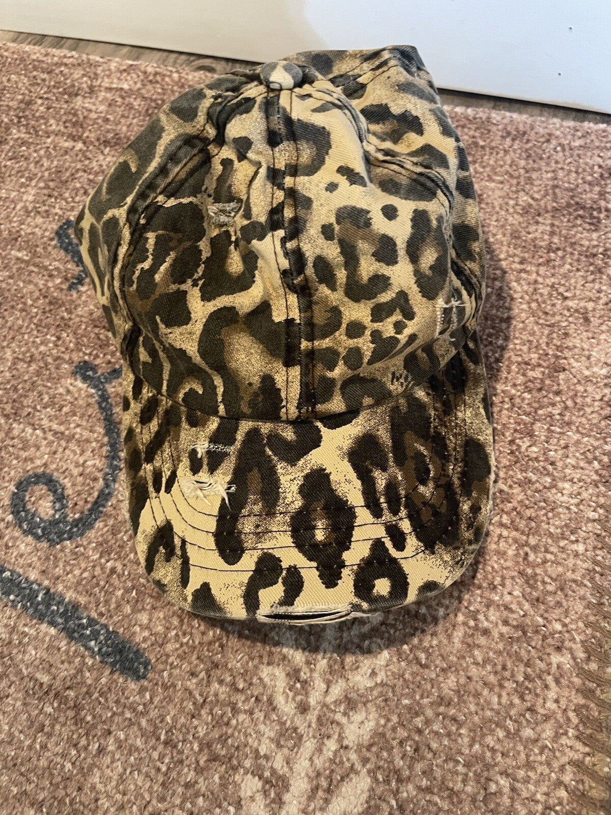 Cc Distressed Baseball Cap Brown Black Animal Print