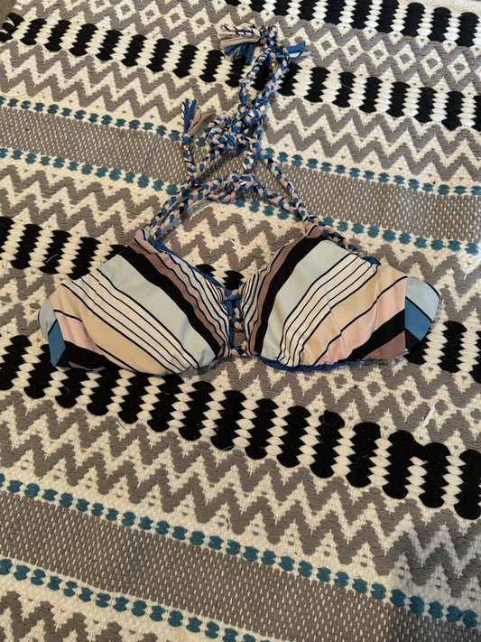 Unbranded Small Bikini Top Blue Mauve Black White Green Stripe 