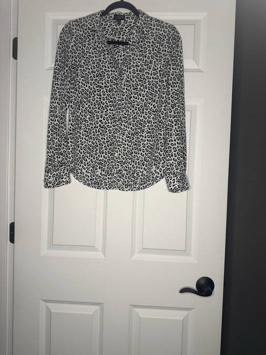 The Limited Ashton Button Up Blouse XS White Gray Black Animal Print 