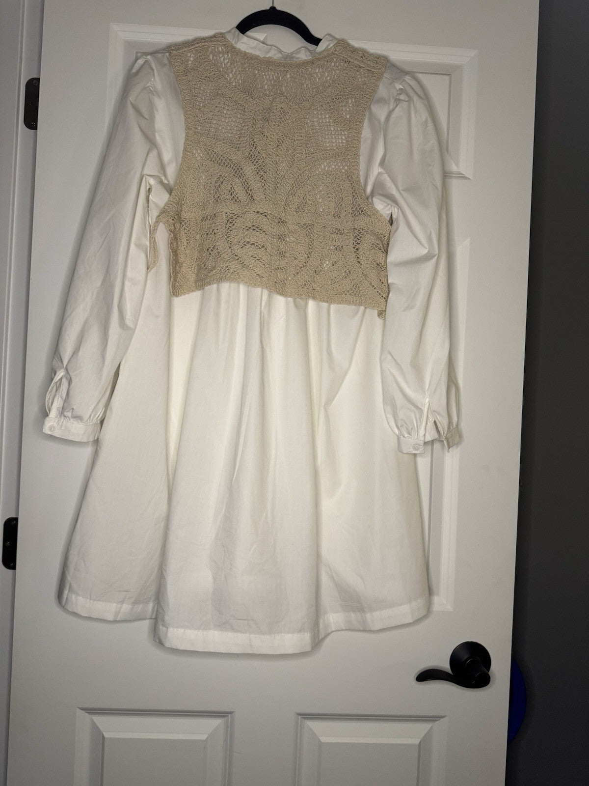 Anniewear Large Dress White W Crochet Bibbing Beige 